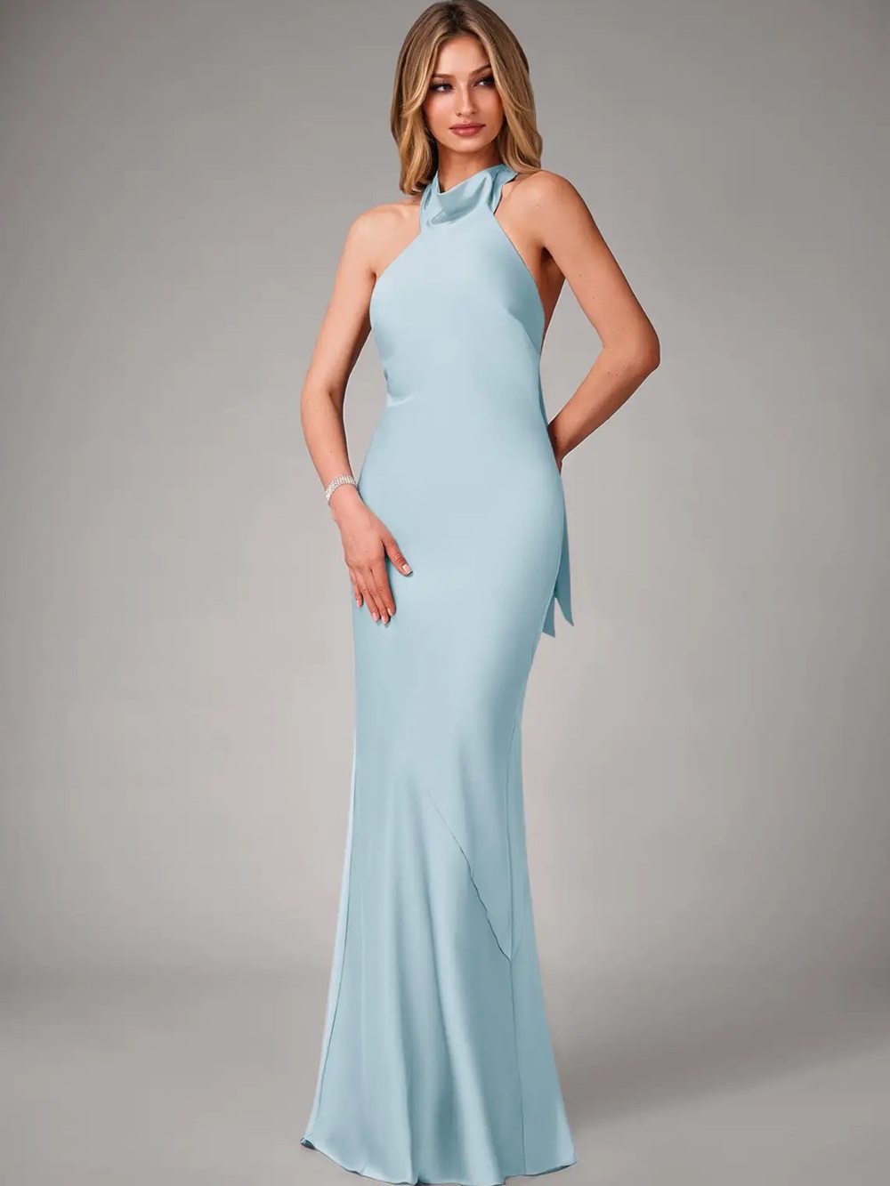 Azazie Velli Sky Blue Stretch Satin Bridesmaid Dress